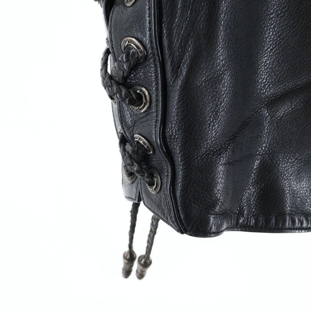 CHROME HEARTS(クロムハーツ) ZIP FRNT CH FLEUR VEST バックCHフレア ダガージップアップレザーベスト ブラック