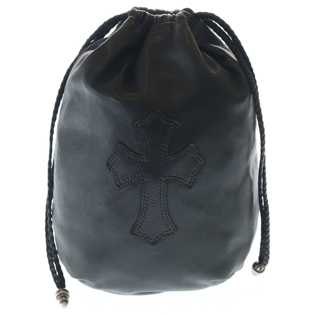 CHROME HEARTS(クロムハーツ) DRW STRNG SACK CRS PATCH クロスパッチドローストリングサックレザー巾着ハンドバッグ