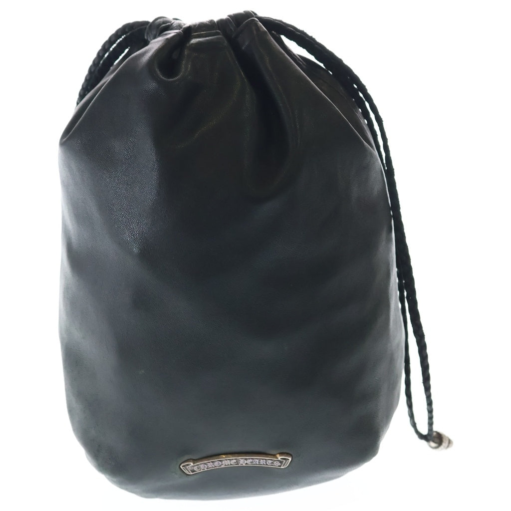 CHROME HEARTS(クロムハーツ) DRW STRNG SACK CRS PATCH クロスパッチドローストリングサックレザー巾着ハンドバッグ