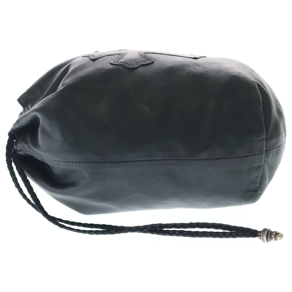 CHROME HEARTS(クロムハーツ) DRW STRNG SACK CRS PATCH クロスパッチドローストリングサックレザー巾着ハンドバッグ