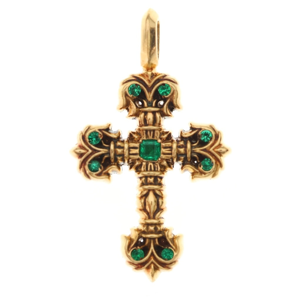 CHROME HEARTS(クロムハーツ) 22K CHARM FILIGREE TINY P EMRLD タイニーフィリグリー PAVEエメラルド ゴールドネックレストップ