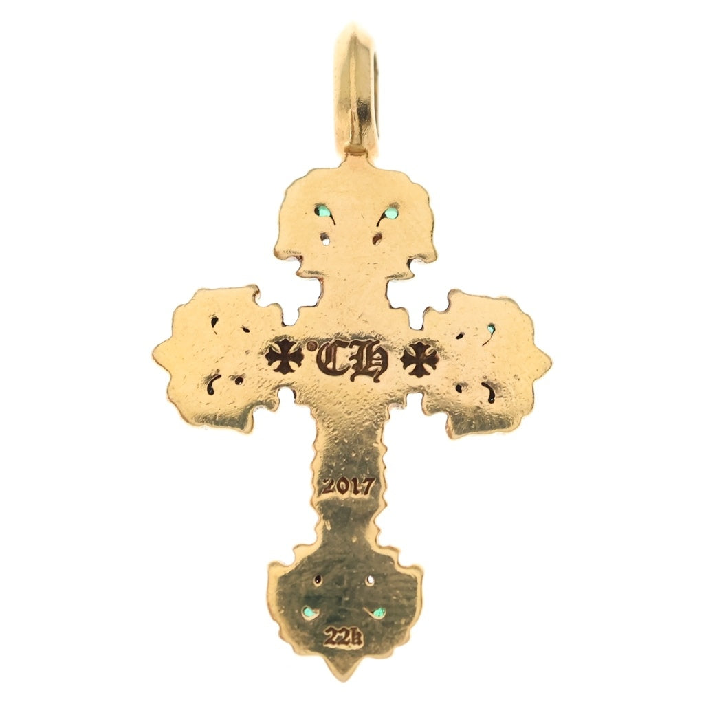 CHROME HEARTS(クロムハーツ) 22K CHARM FILIGREE TINY P EMRLD タイニーフィリグリー PAVEエメラルド ゴールドネックレストップ