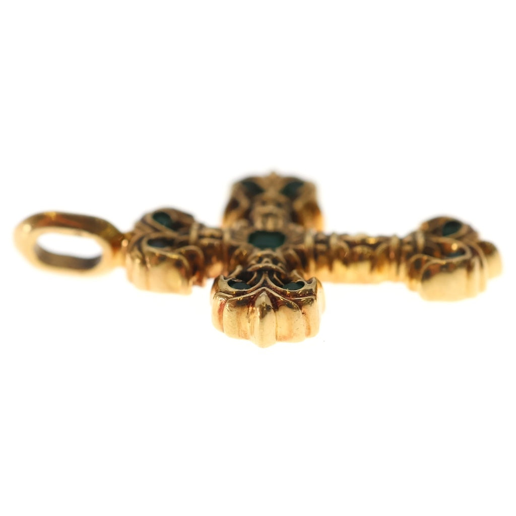 CHROME HEARTS(クロムハーツ) 22K CHARM FILIGREE TINY P EMRLD タイニーフィリグリー PAVEエメラルド ゴールドネックレストップ
