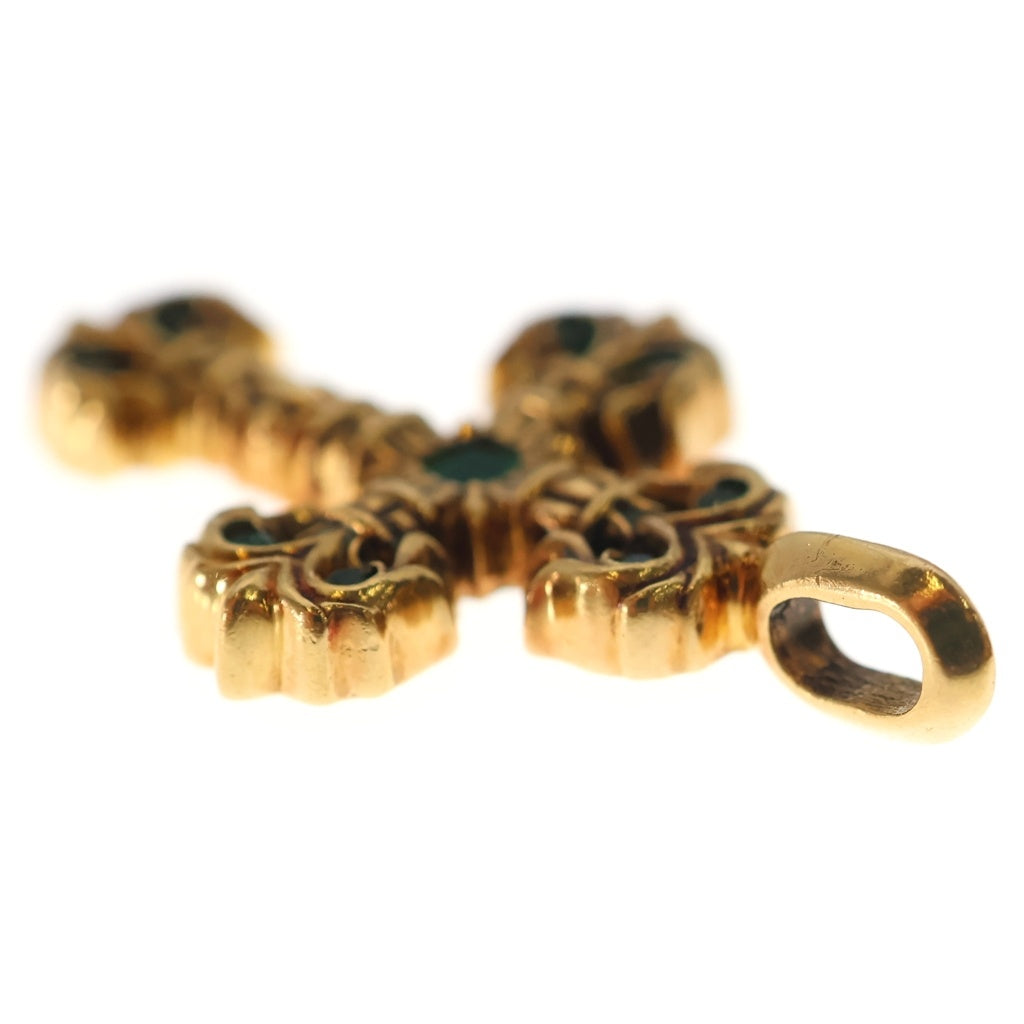 CHROME HEARTS(クロムハーツ) 22K CHARM FILIGREE TINY P EMRLD タイニーフィリグリー PAVEエメラルド ゴールドネックレストップ