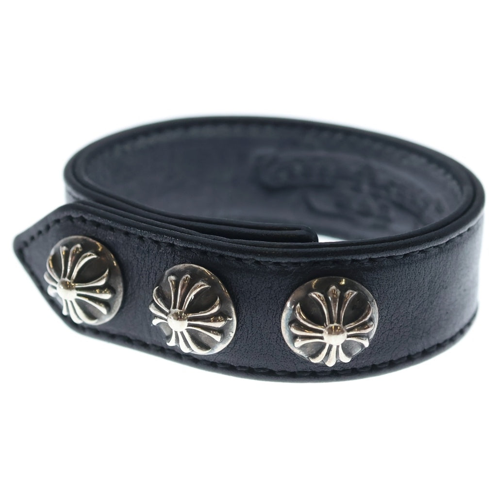 CHROME HEARTS(クロムハーツ) 3BTN 2SNP クロスボール 3ボタン2スナップ レザーブレスレット ブラック/シルバー BCA123