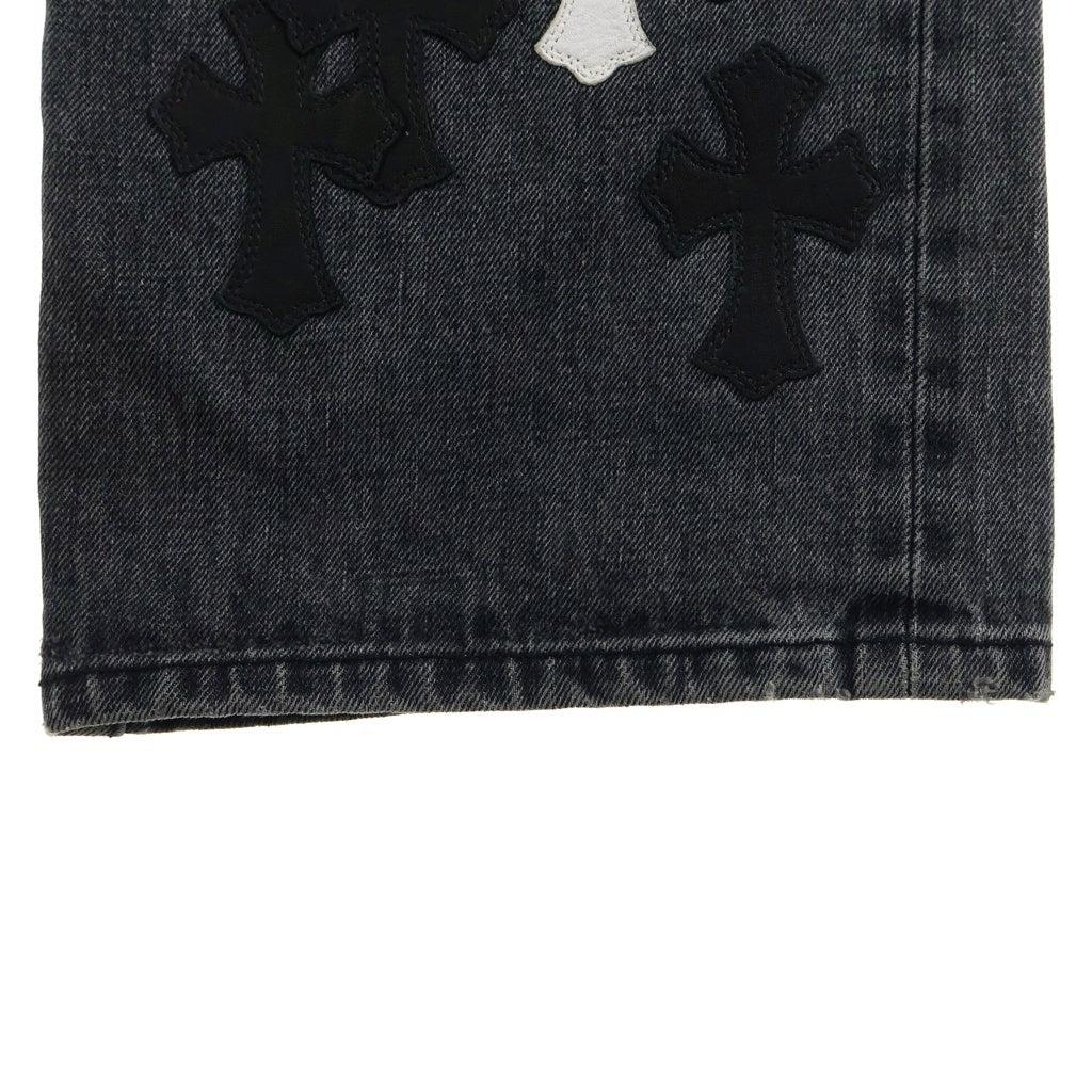 CHROME HEARTS(クロムハーツ) JEAN SL FLEURKNEE クロスパッチ付きフレアニーデニムパンツ ブラック/ホワイト