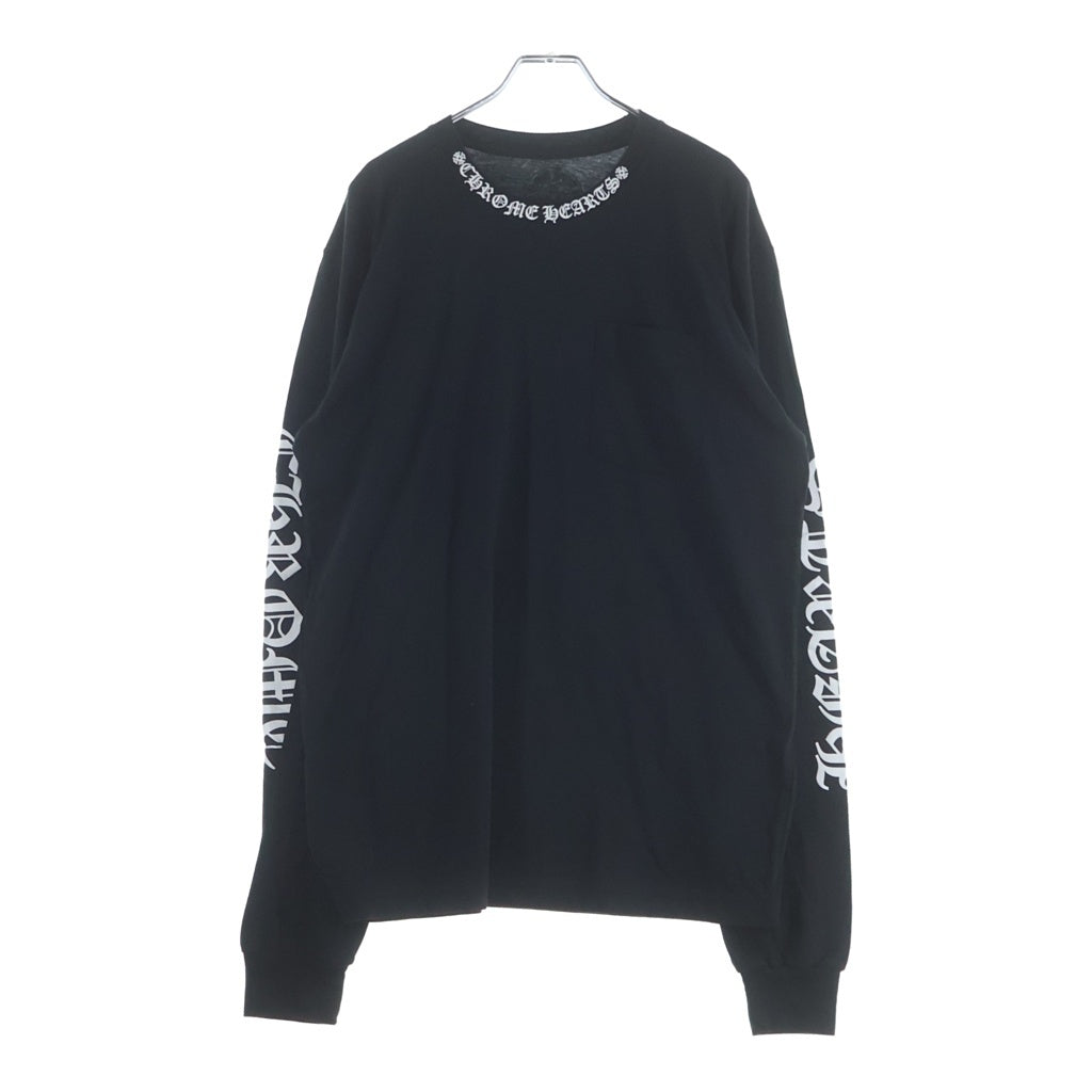 CHROME HEARTS(クロムハーツ) CH LS NECK LOGO ネックロゴプリント 袖ロゴ 長袖Tシャツ ロングスリーブカットソー ブラック