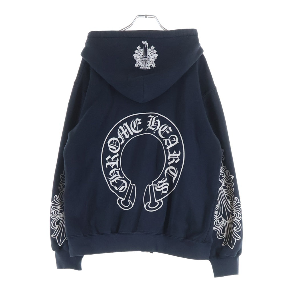 CHROME HEARTS(クロムハーツ) OLD SWTSHRT HD ZIP 袖フローラル バックホースシュープリントジップパーカー ブラック