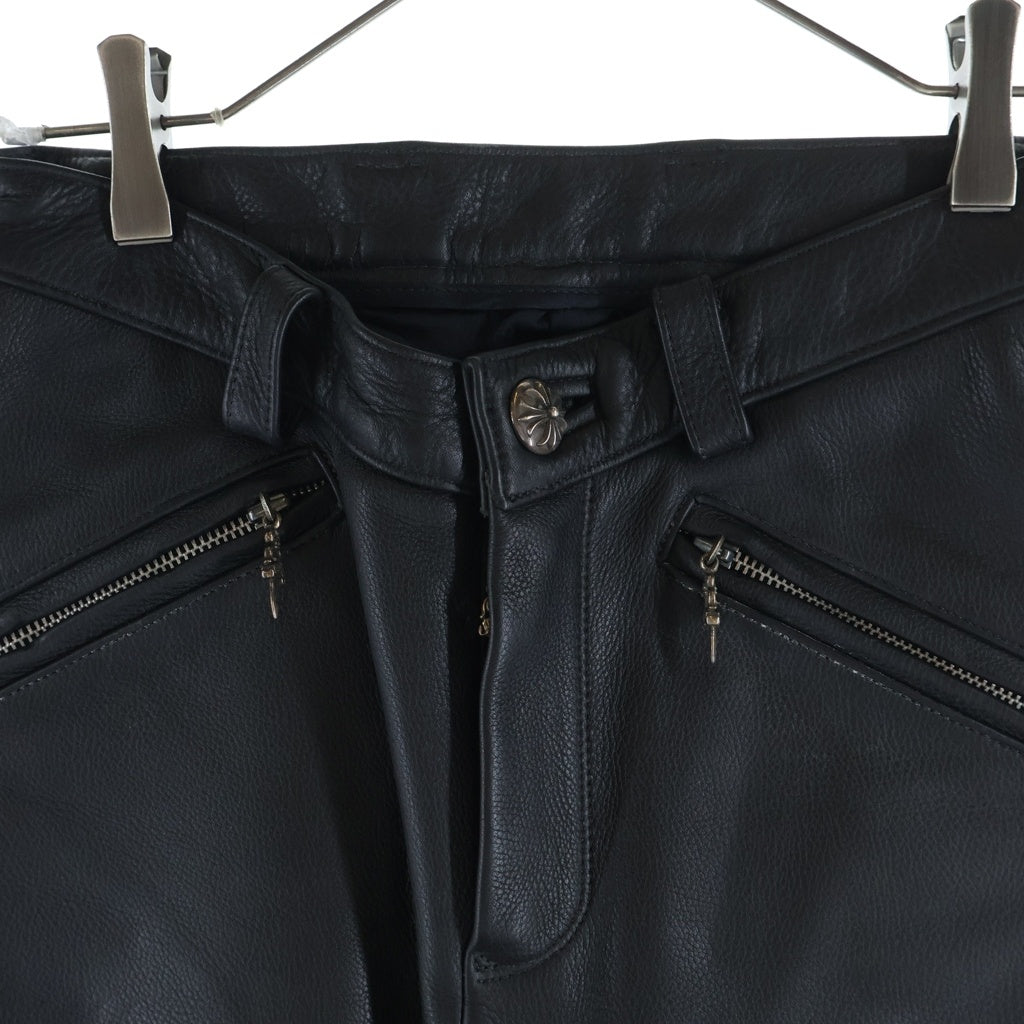 CHROME HEARTS(クロムハーツ) FLEURKNEE LTHR PANTS 裾ダガージップ フレアニーレザーロングパンツ