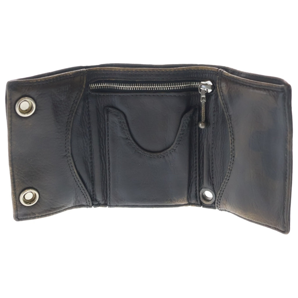 CHROME HEARTS(クロムハーツ) 3FOLD 3フォールド フローラルボタン レザーウォレット 財布 ブラック