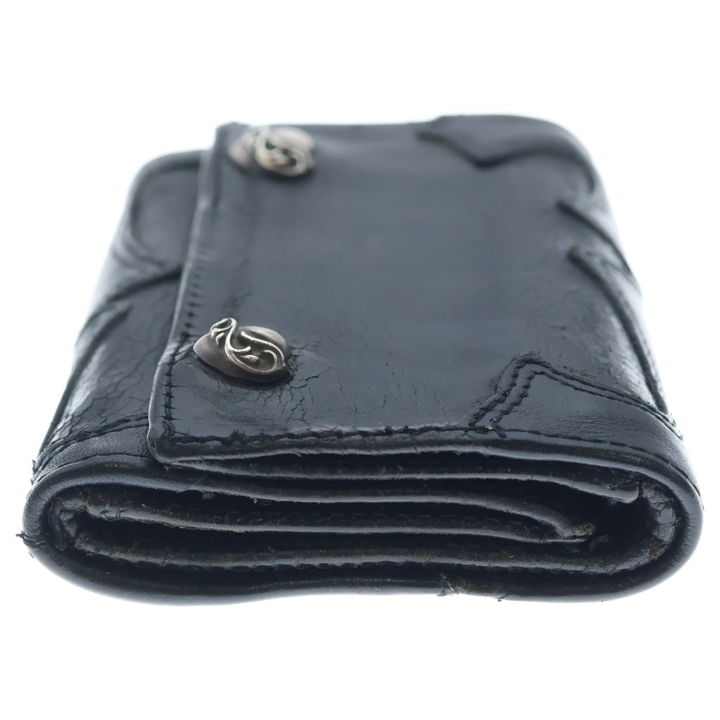 CHROME HEARTS(クロムハーツ) 3FOLD 3フォールド ハートボールボタン クロスパッチ レザーウォレット 財布 ブラック