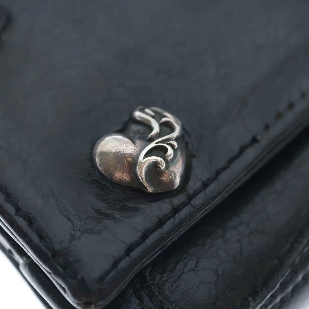 CHROME HEARTS(クロムハーツ) 3FOLD 3フォールド ハートボールボタン クロスパッチ レザーウォレット 財布 ブラック