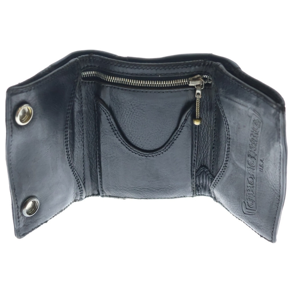 CHROME HEARTS(クロムハーツ) 3FOLD 3フォールド ハートボールボタン クロスパッチ レザーウォレット 財布 ブラック