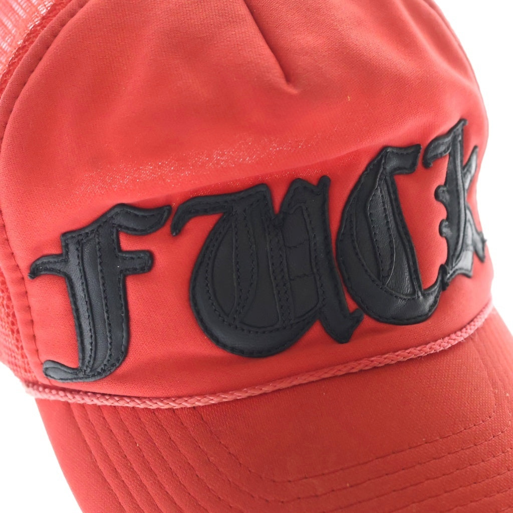 CHROME HEARTS(クロムハーツ) OLD TRUCKER CAP レザーパッチトラッカー FUCKレザーパッチクロスボール付メッシュキャップ レッド