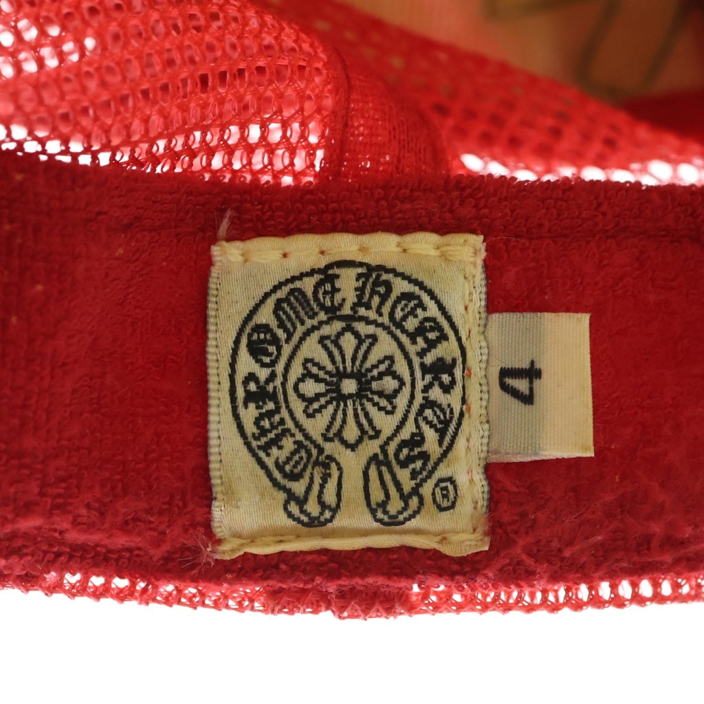 CHROME HEARTS(クロムハーツ) OLD TRUCKER CAP レザーパッチトラッカー FUCKレザーパッチクロスボール付メッシュキャップ レッド