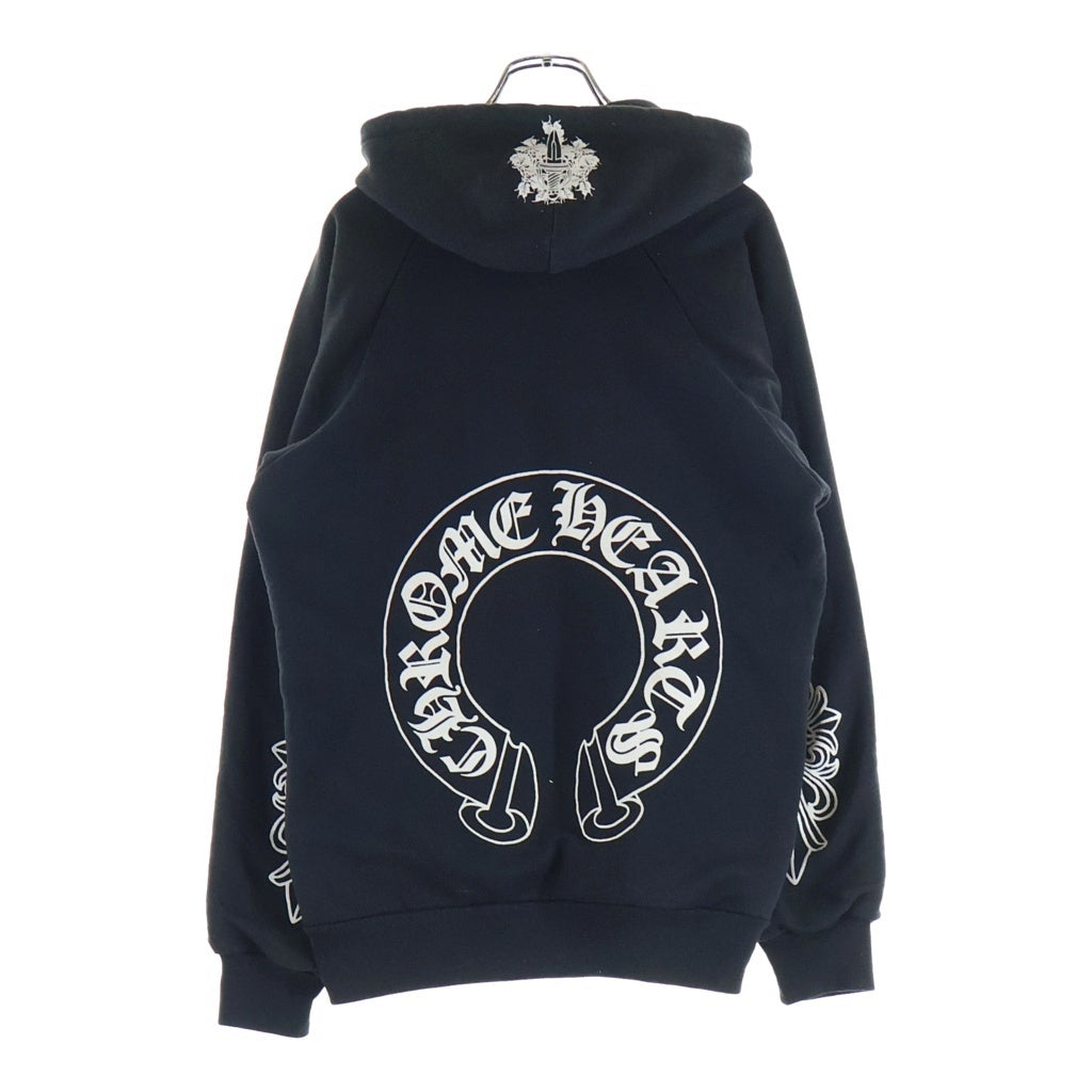 CHROME HEARTS(クロムハーツ) OLD SWTSHRT HD ZIP 袖フローラル バックホースシュープリント 裏地サーマル ジップアップパーカー ブラック