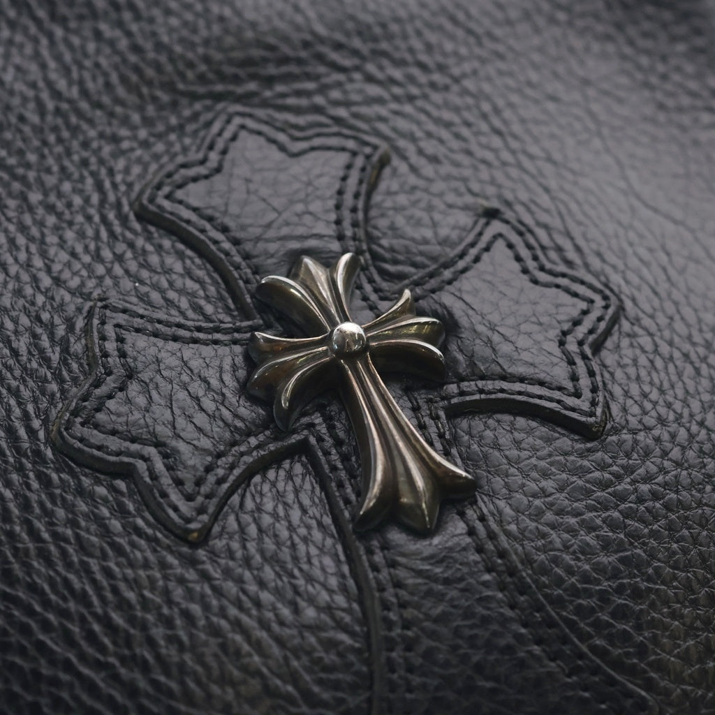 CHROME HEARTS(クロムハーツ) SQ PKT CH CRS スモールCHクロス装飾 スクエアポケット レザーショルダーバッグ ブラック