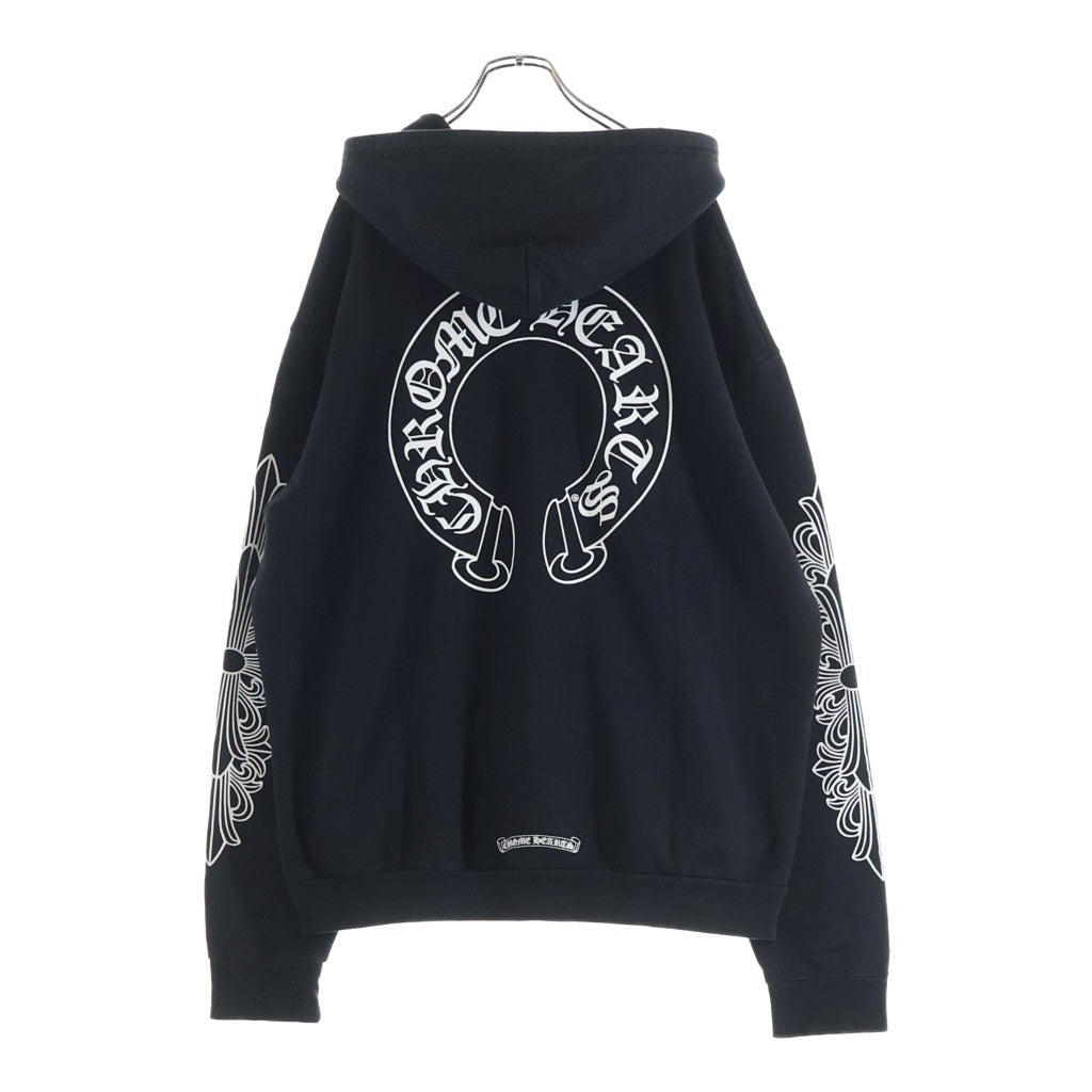 CHROME HEARTS(クロムハーツ) SWTSHRT HD ZIP ダガージップ アームフローラル バックホースシュープリント ジップアップスウェットパーカー フーディー ブラック