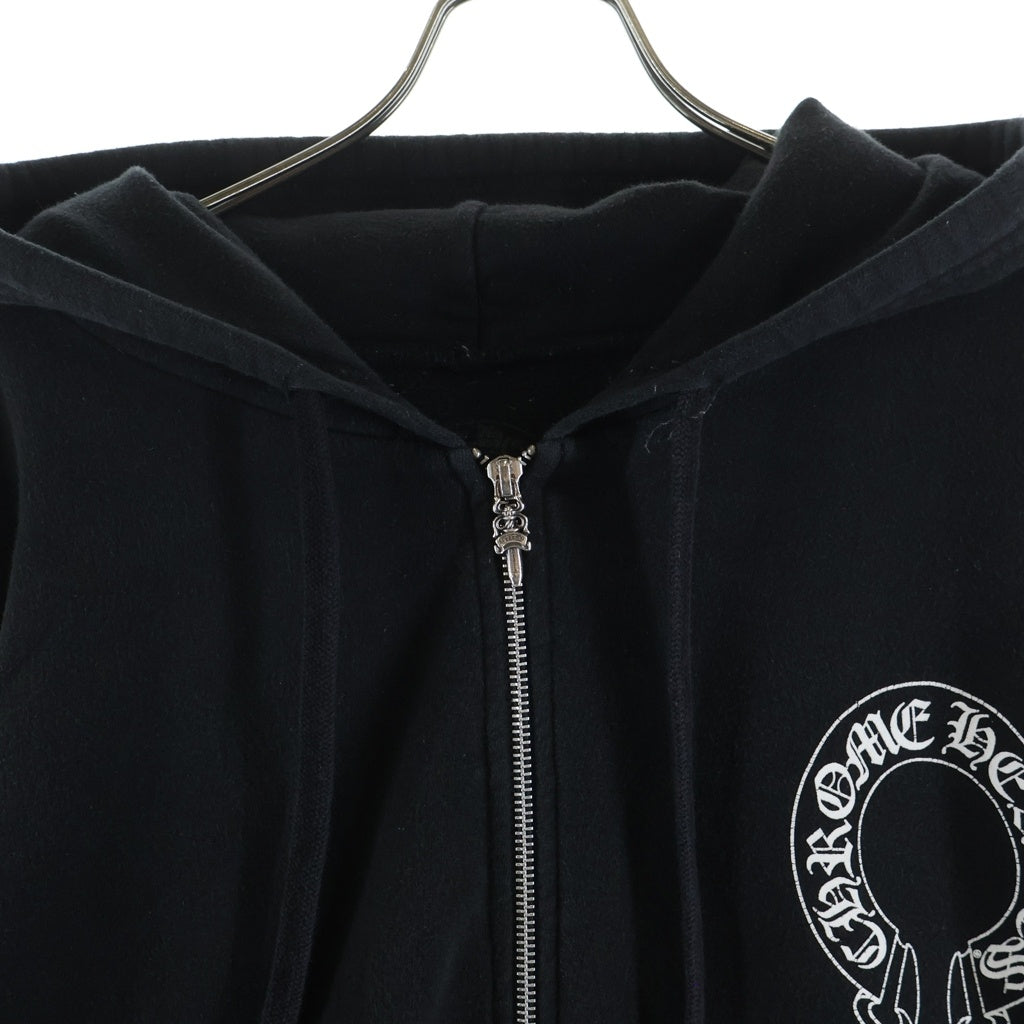 CHROME HEARTS(クロムハーツ) SWTSHRT HD ZIP ダガージップ アームフローラル バックホースシュープリント ジップアップスウェットパーカー フーディー ブラック