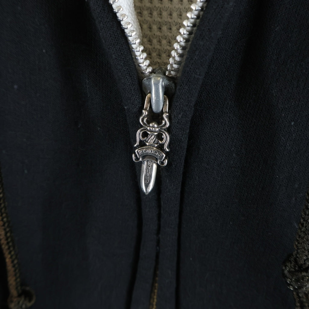 CHROME HEARTS(クロムハーツ) OLD SWTSHRT HD ZIP オールド 裏地サーマル 袖ロゴ ホースシュープリント ダガージップフーディ パーカー ブラック