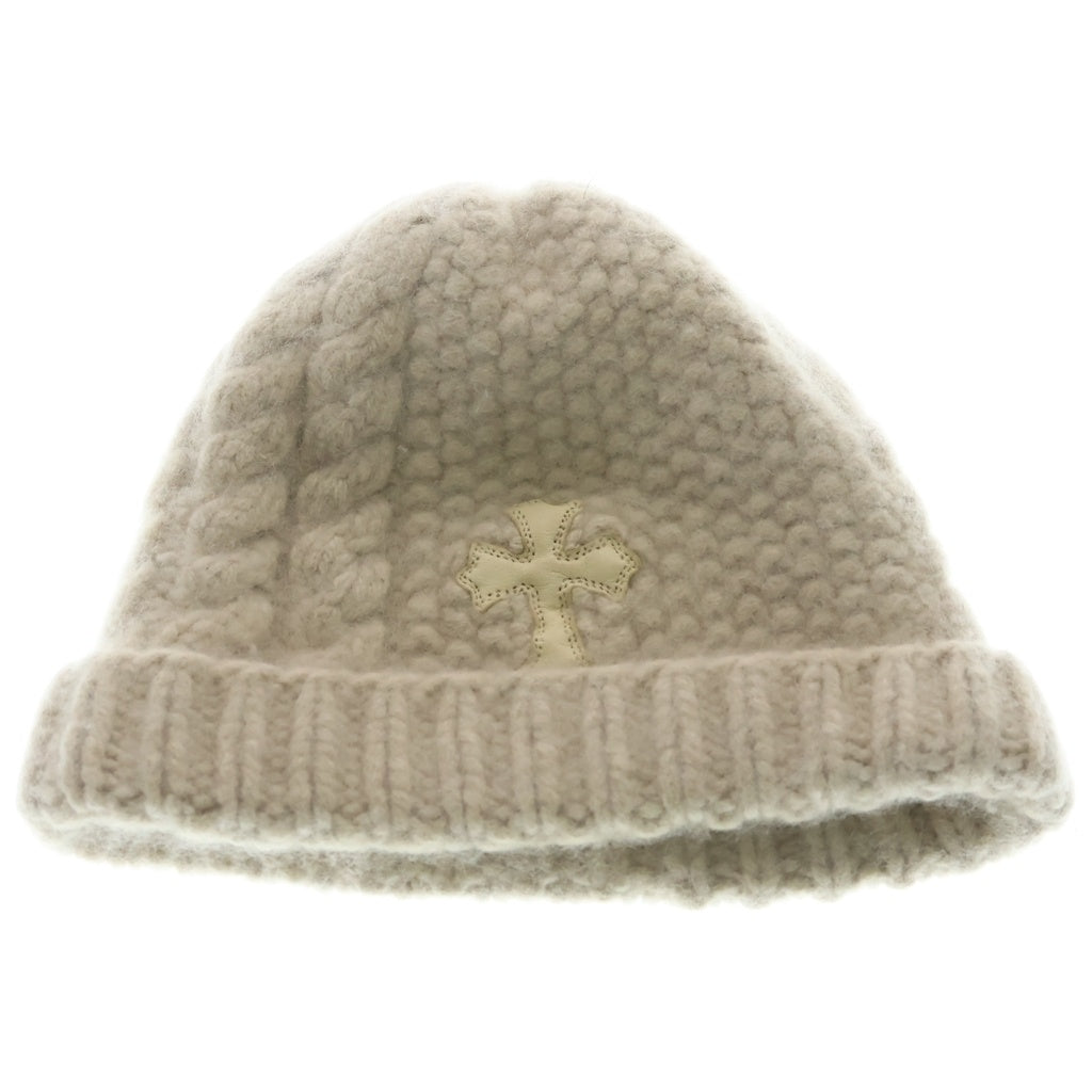 CHROME HEARTS(クロムハーツ) クロスパッチ付き カシミヤ ビーニー ニット帽 アイボリー