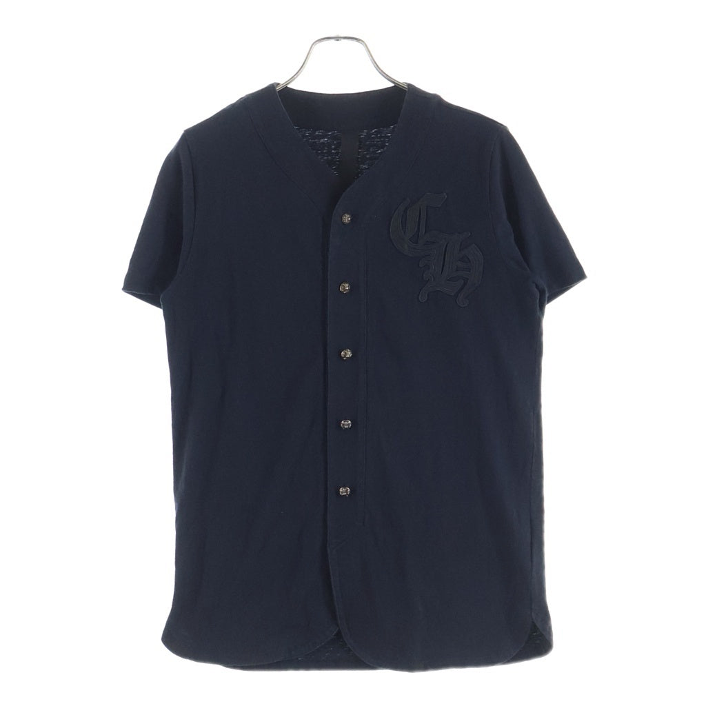 CHROME HEARTS(クロムハーツ) クロスボールボタンCHレザー付ベースボール半袖シャツ ブラック