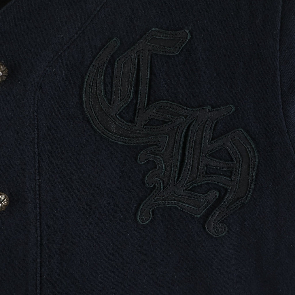CHROME HEARTS(クロムハーツ) クロスボールボタンCHレザー付ベースボール半袖シャツ ブラック