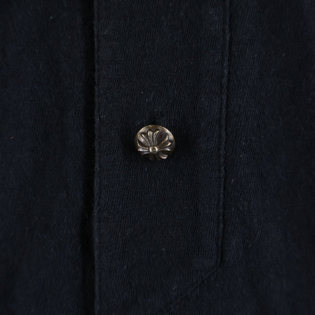 CHROME HEARTS(クロムハーツ) クロスボールボタンCHレザー付ベースボール半袖シャツ ブラック