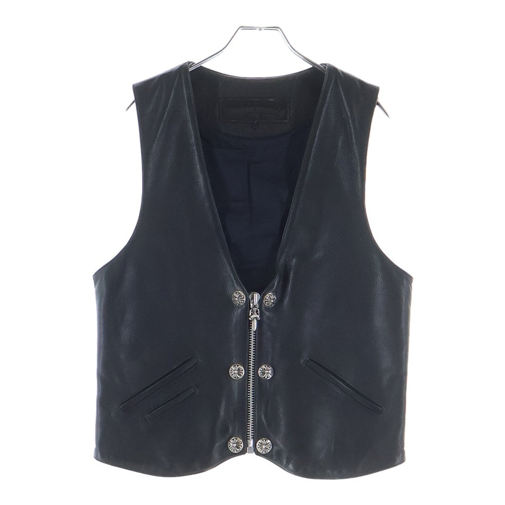 CHROME HEARTS(クロムハーツ) 6BTN ZIP FRNT VEST バックラージクロス装飾 クロスボールボタンレザーベスト