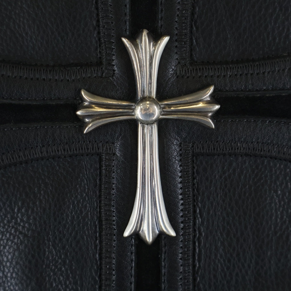 CHROME HEARTS(クロムハーツ) 6BTN ZIP FRNT VEST バックラージクロス装飾 クロスボールボタンレザーベスト
