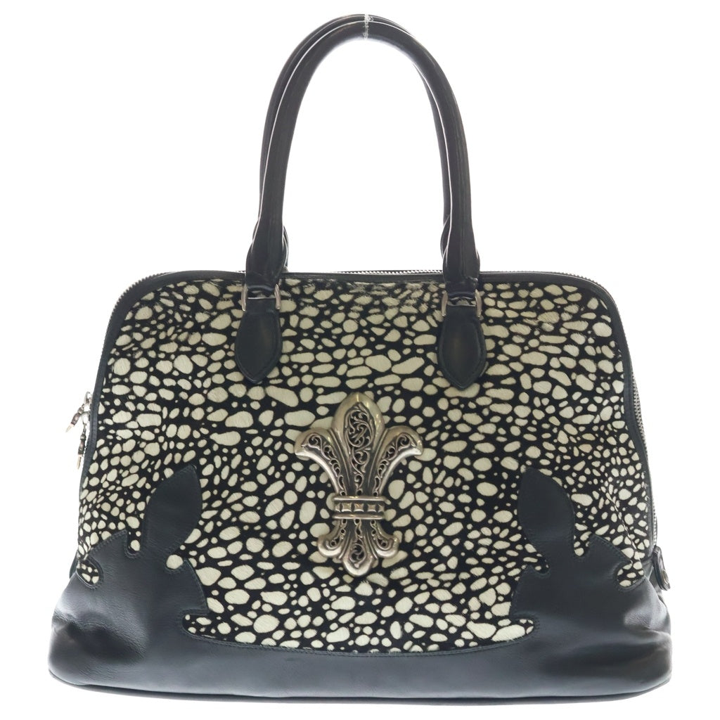 CHROME HEARTS クロムハーツ SLOUCHY MO スラウチー CHフレア装飾ハラコフレアニーレザーハンドバッグ ブラック/ホワイト CHROME HEARTS(クロムハーツ) SLOUCHY MO スラウチー CHフレア装飾