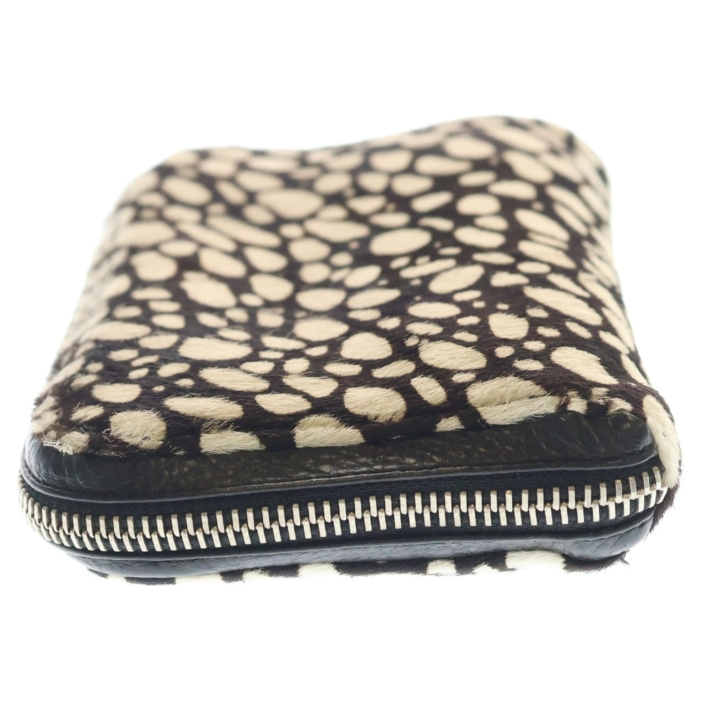 CHROME HEARTS(クロムハーツ) REC F ZIP MINI ミニラウンドジップハラコレザーウォレット 財布 ブラック/ホワイト