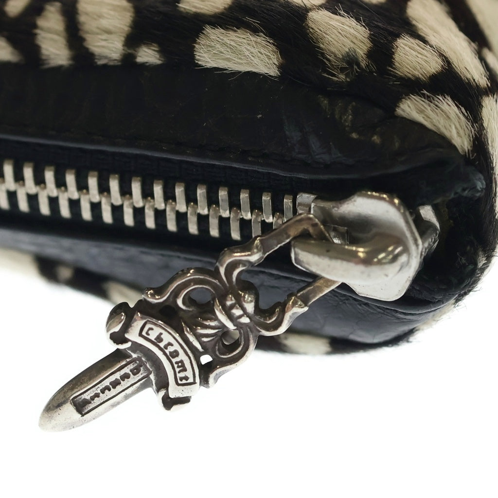 CHROME HEARTS(クロムハーツ) REC F ZIP MINI ミニラウンドジップハラコレザーウォレット 財布 ブラック/ホワイト