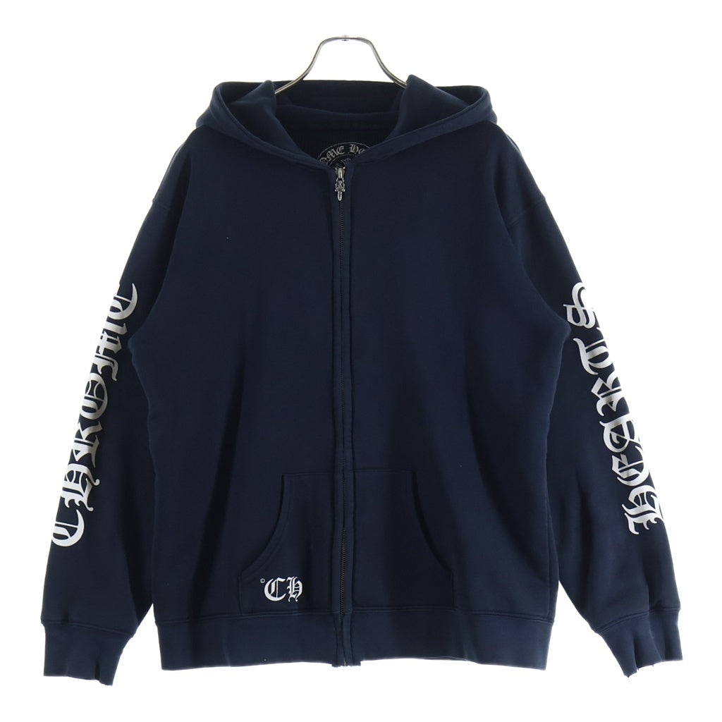 CHROME HEARTS(クロムハーツ) OLD SWTSHRT HD ZIP オールド 裏地サーマル 袖ロゴ ホースシュープリント ダガージップフーディ パーカー ブラック