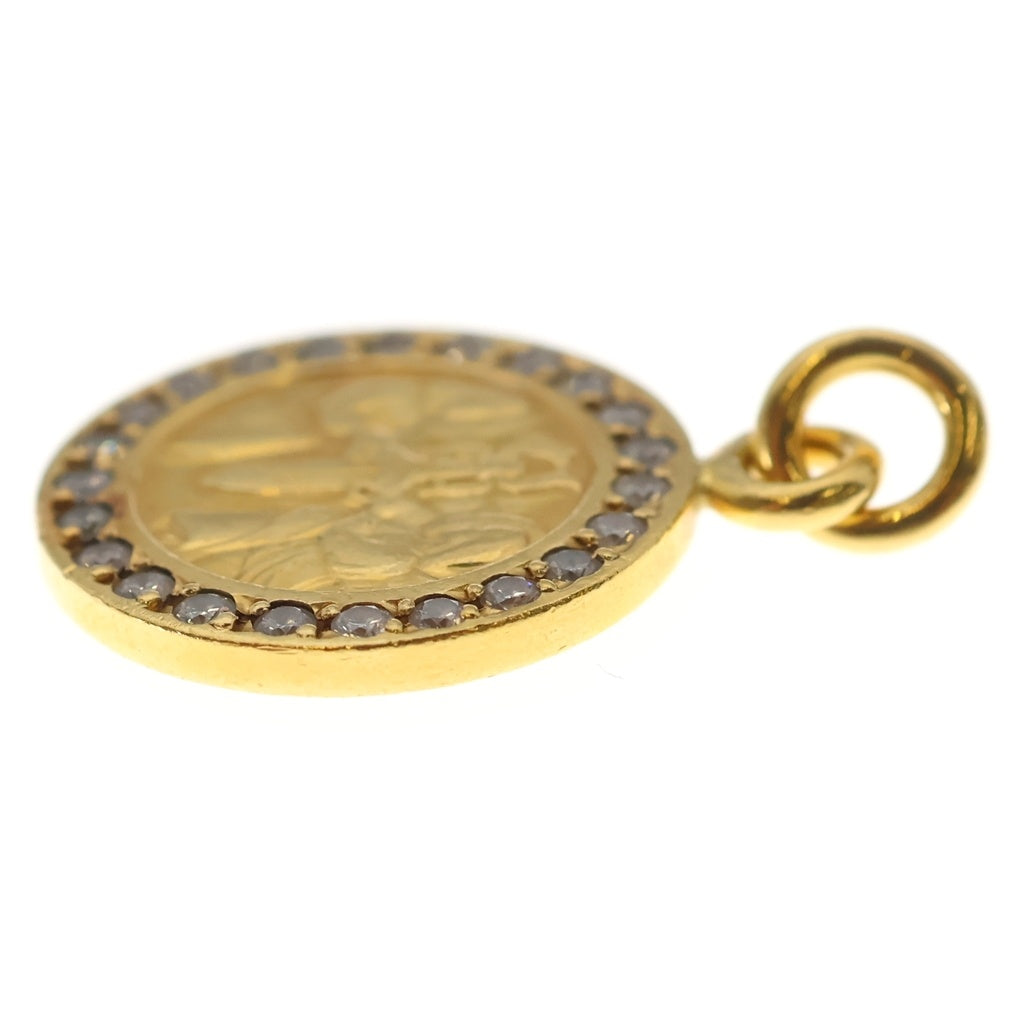 CHROME HEARTS(クロムハーツ) 22K CHRM ANGL MDL P D エンジェルメダルチャーム PAVEダイヤ ゴールドネックレストップ