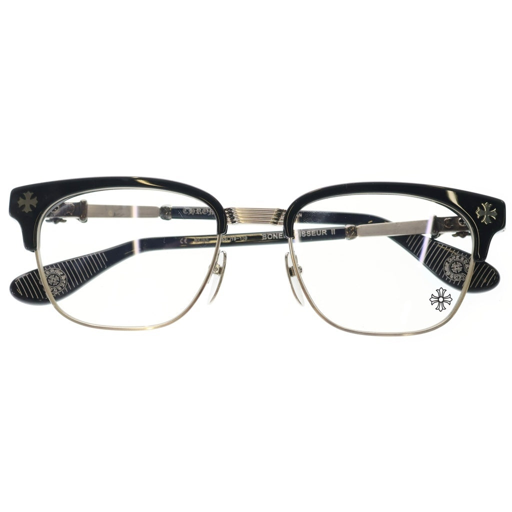 CHROME HEARTS(クロムハーツ) BONENNOISSEUR II テンプルCHクロス ハーフリム アイウェア 眼鏡 メガネ ブラック/シルバー