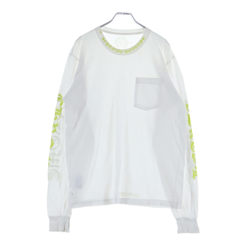 CHROME HEARTS(クロムハーツ) NECK LOGO LONG SLEEVE TEE ネックロゴ バックスクロールラベル ロングスリーブ 長袖Tシャツ カットソー ロンT 袖プリント ホワイト/イエロー