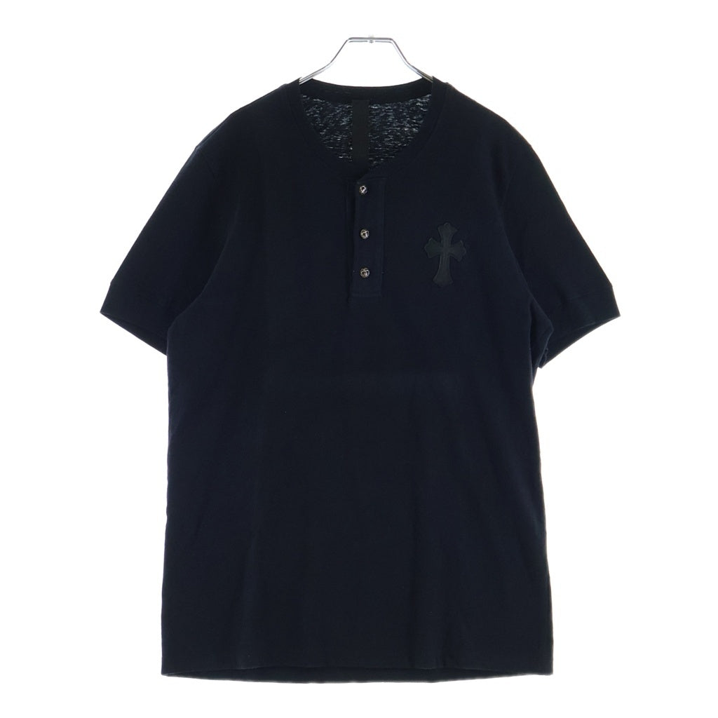 CHROME HEARTS(クロムハーツ) HNLY ヘンリーネック フレアボタン クロスパッチ付き 半袖Tシャツ カットソー ブラック