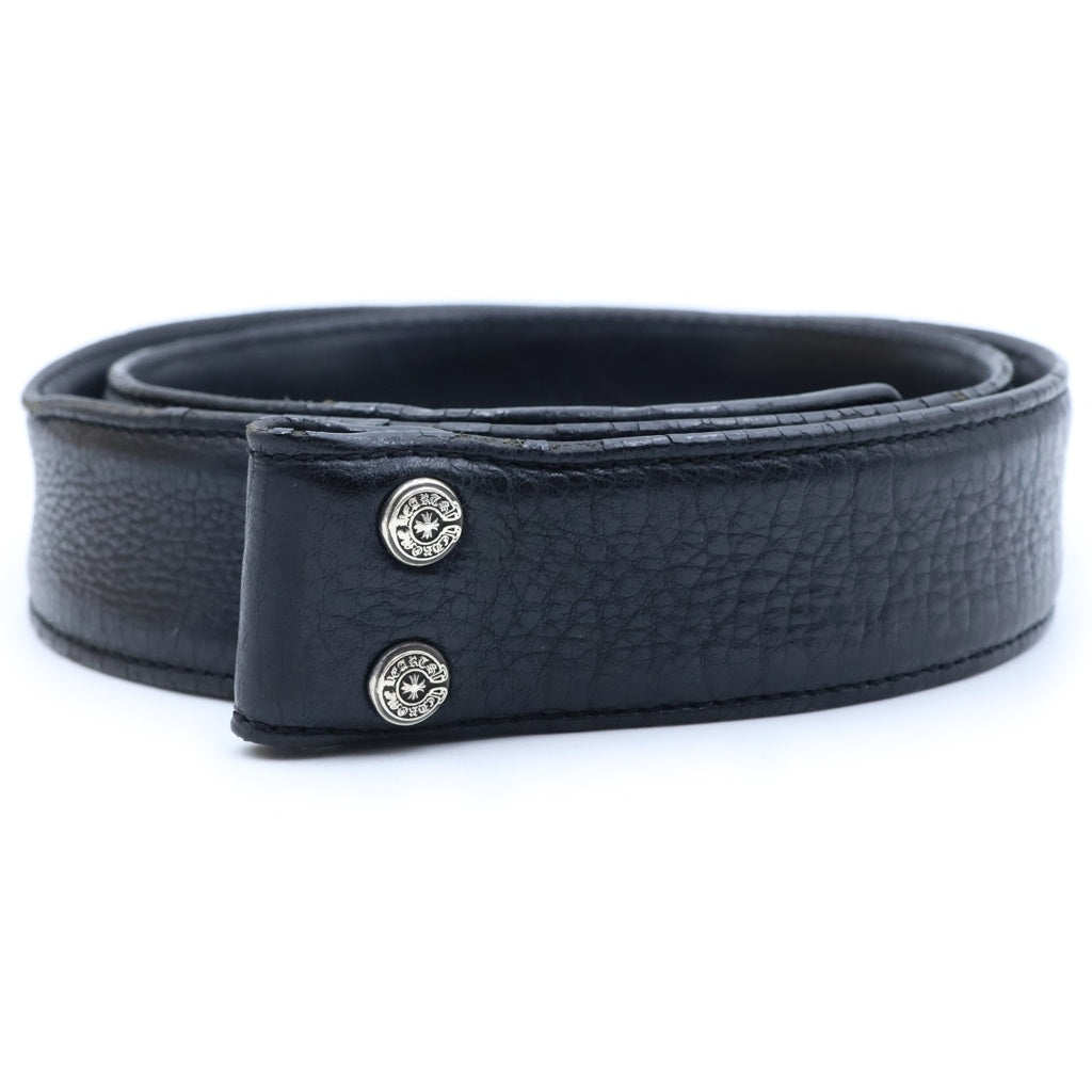 CHROME HEARTS(クロムハーツ) 1.5 STRAP 1.5inchスクロールレーベルリベッツ レザーベルト ブラック