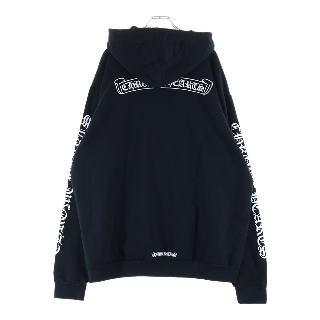 CHROME HEARTS(クロムハーツ) SWTSHRT HD PLVR スクロールラベルロゴ 袖英字プリント プルオーバーパーカー フーディー ブラック