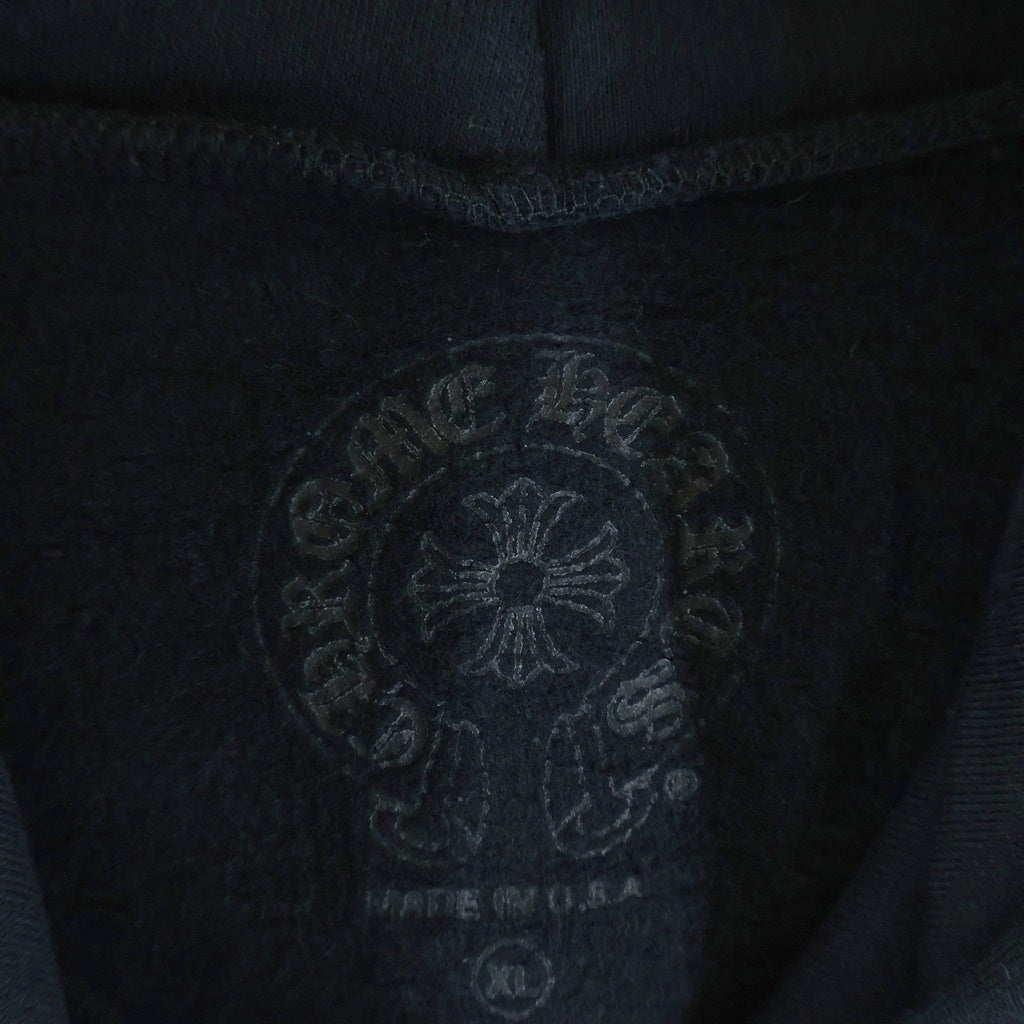 CHROME HEARTS(クロムハーツ) SWTSHRT HD PLVR スクロールラベルロゴ 袖英字プリント プルオーバーパーカー フーディー ブラック