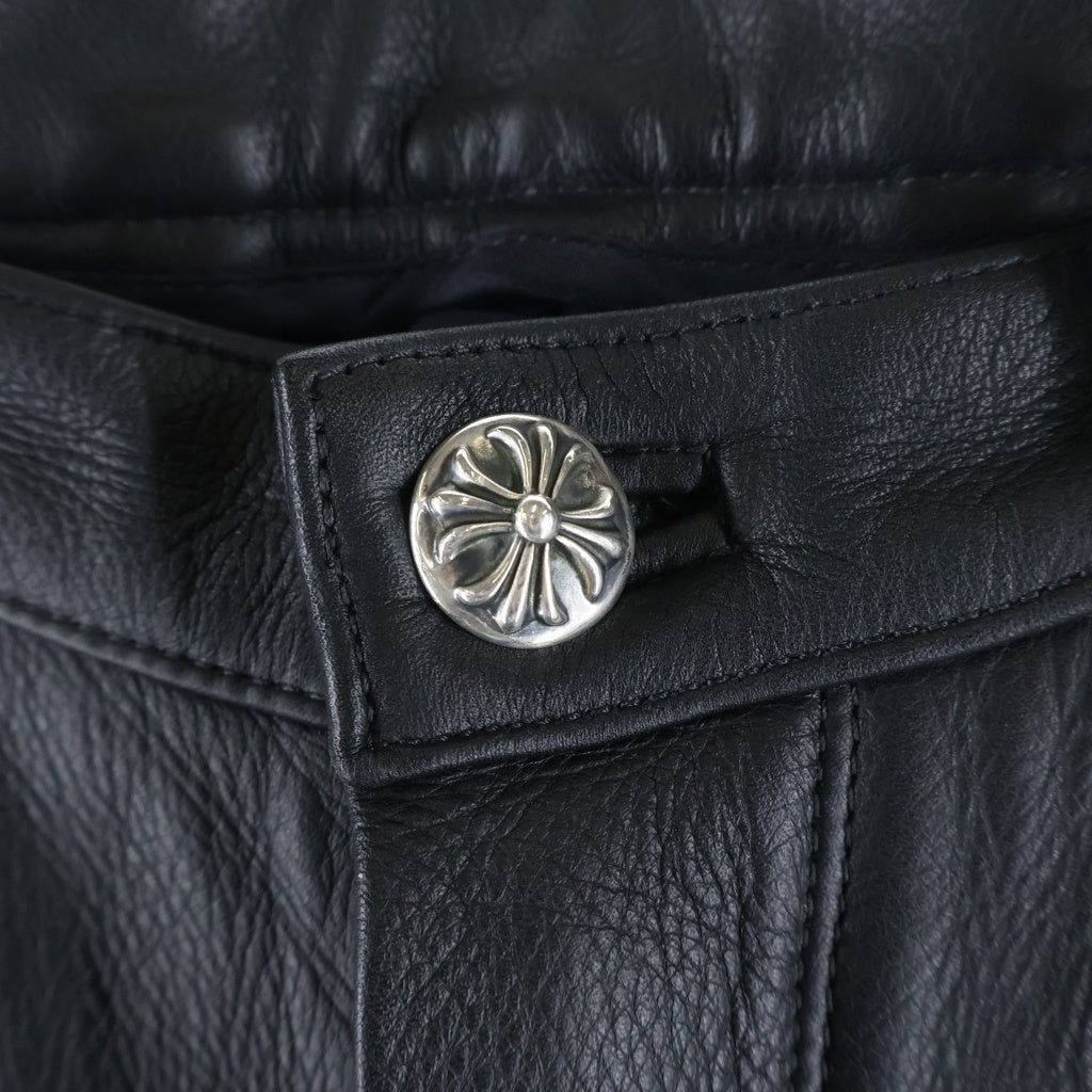 CHROME HEARTS(クロムハーツ) LTHR PANTS フレアニー クロスボール レザー パンツ ブラック