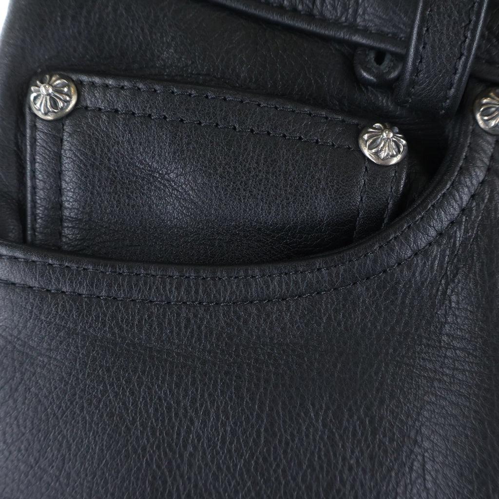 CHROME HEARTS(クロムハーツ) LTHR PANTS フレアニー クロスボール レザー パンツ ブラック
