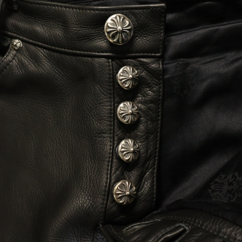 CHROME HEARTS(クロムハーツ) LTHR PANTS フレアニー クロスボール レザー パンツ ブラック