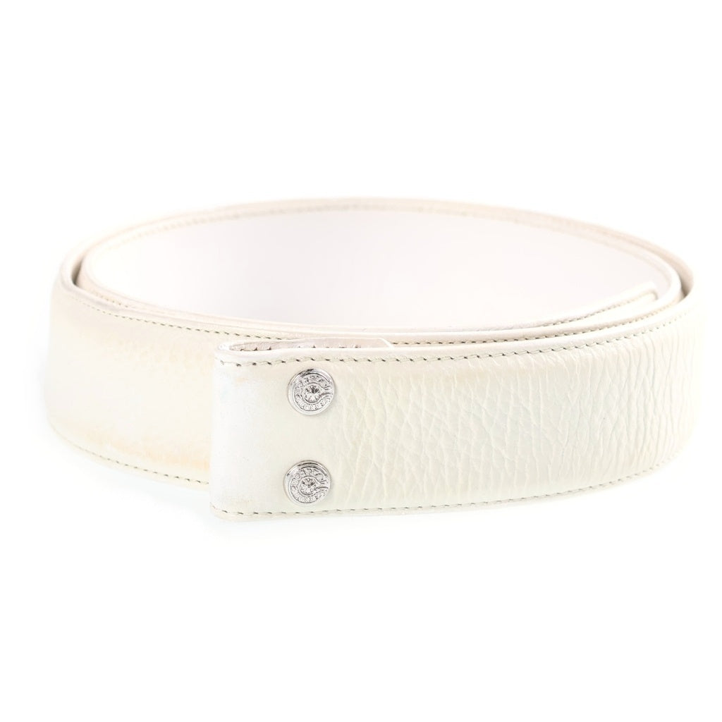 CHROME HEARTS(クロムハーツ) 1.5 STRAP 1.5インチ ホワイトロジウム加工 ホースシューリベッツ レザーベルトストラップ ホワイト