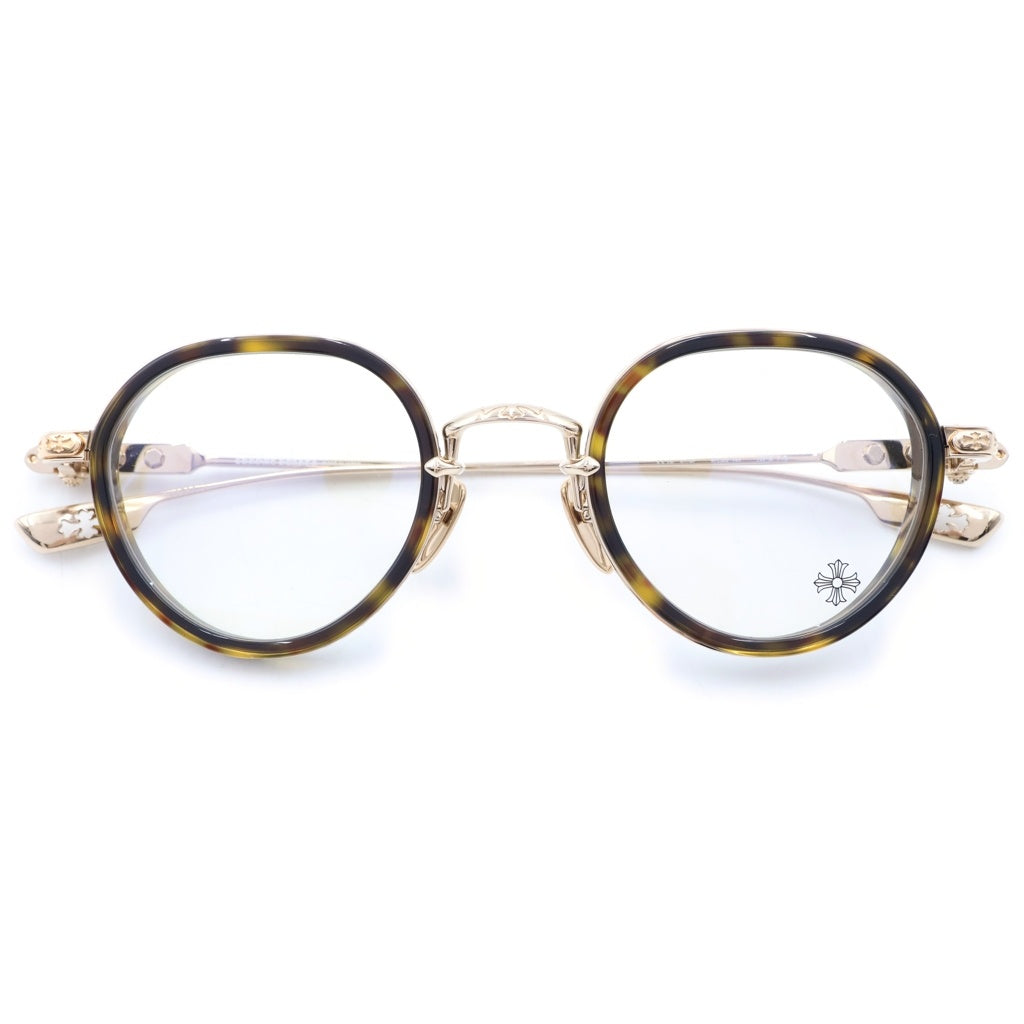 CHROME HEARTS(クロムハーツ) SEX T-9 クロステンプルラウンドメタルフレーム眼鏡 アイウェア ゴールド/ブラウン 47□25-144