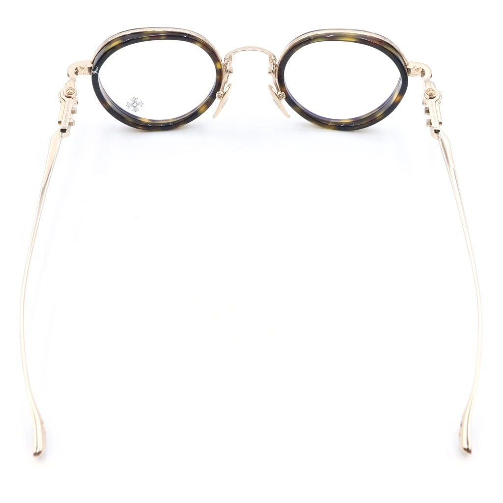 CHROME HEARTS(クロムハーツ) SEX T-9 クロステンプルラウンドメタルフレーム眼鏡 アイウェア ゴールド/ブラウン 47□25-144