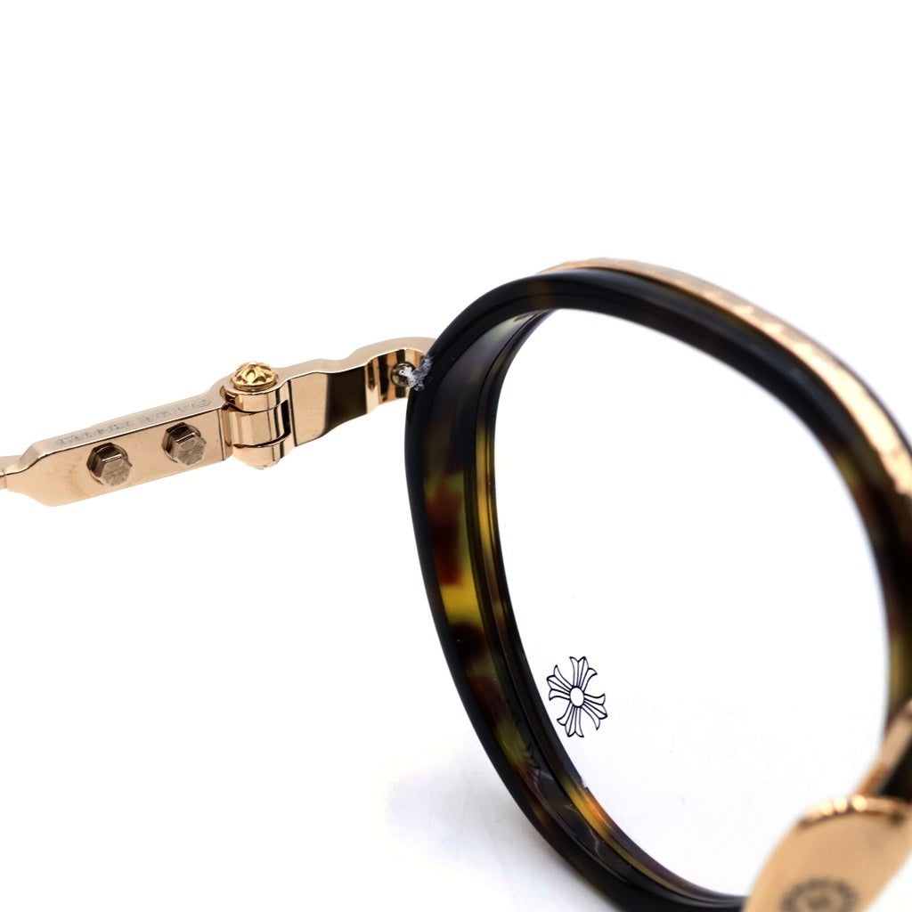 CHROME HEARTS(クロムハーツ) SEX T-9 クロステンプルラウンドメタルフレーム眼鏡 アイウェア ゴールド/ブラウン 47□25-144