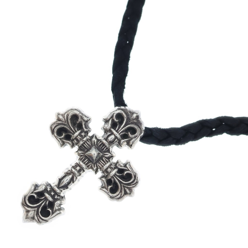 CHROME HEARTS(クロムハーツ) FILIG CROSS-XSM LB フィリグリー クロス レザーブレイド ネックレス シルバー