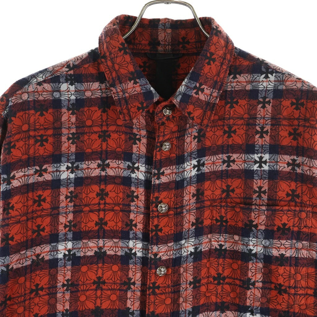 CHROME HEARTS(クロムハーツ) LOOSEENDS LS CHECK ルーズエンド 袖クロスパッチクロスボールボタン 長袖シャツ レッド